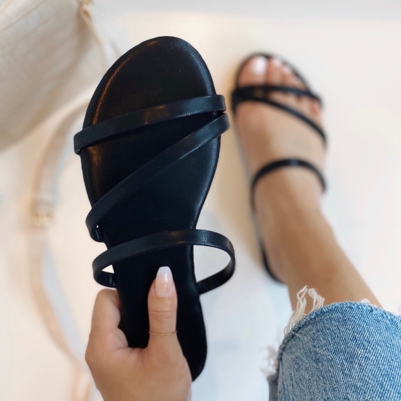Shoes - Black Strappy Slide Sandal